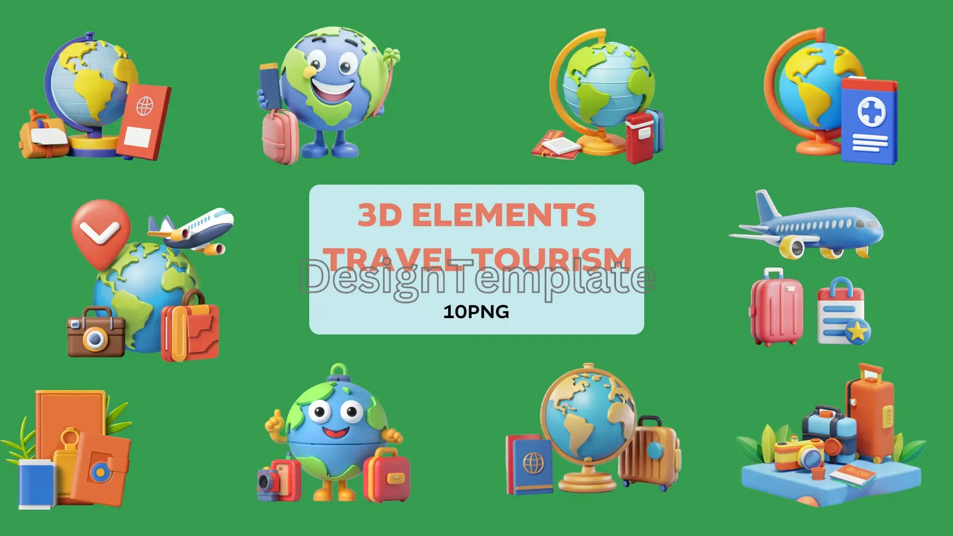 Adventure Awaits Vibrant 3D Tourism Icons Set image